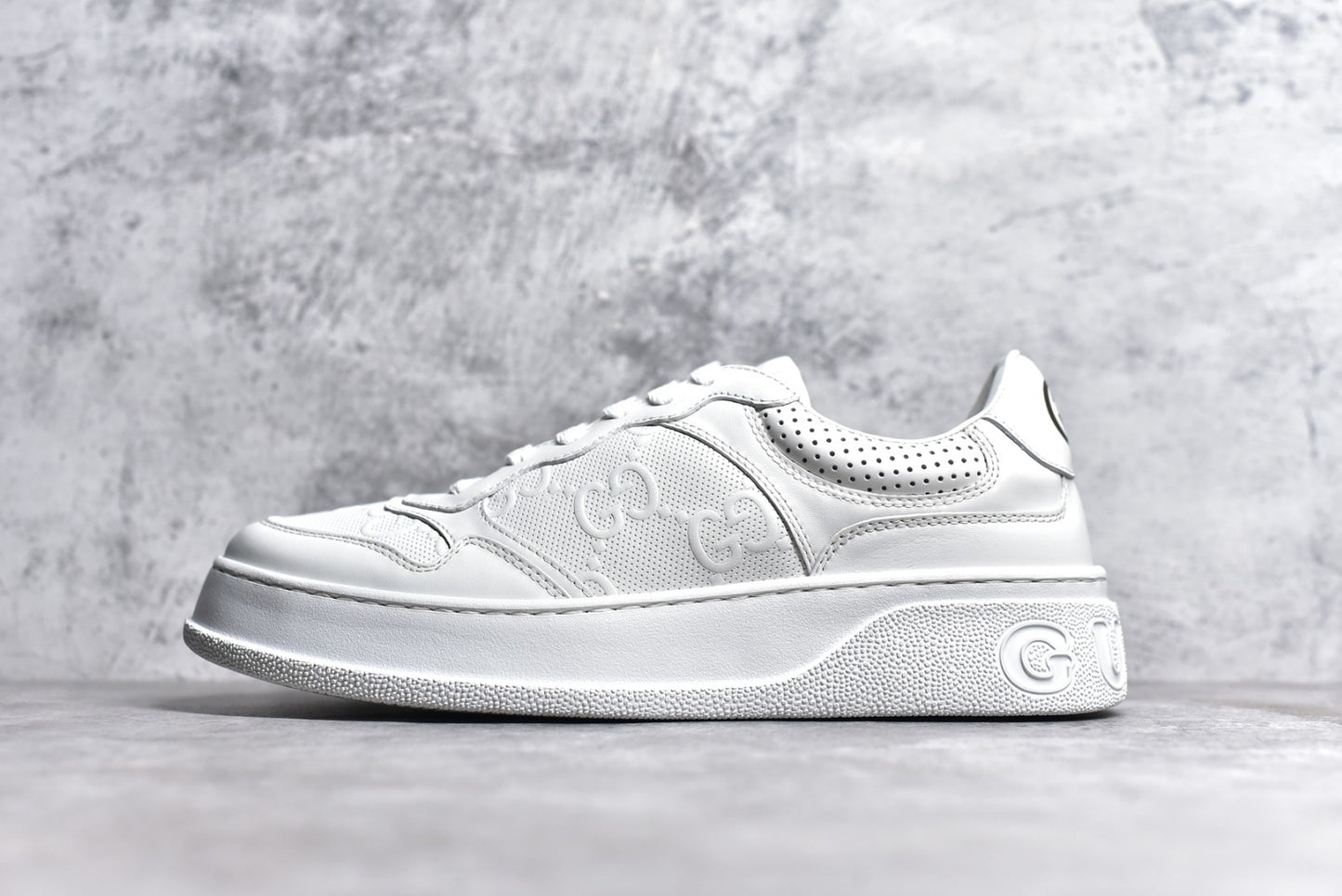 GG Embossed White Leather