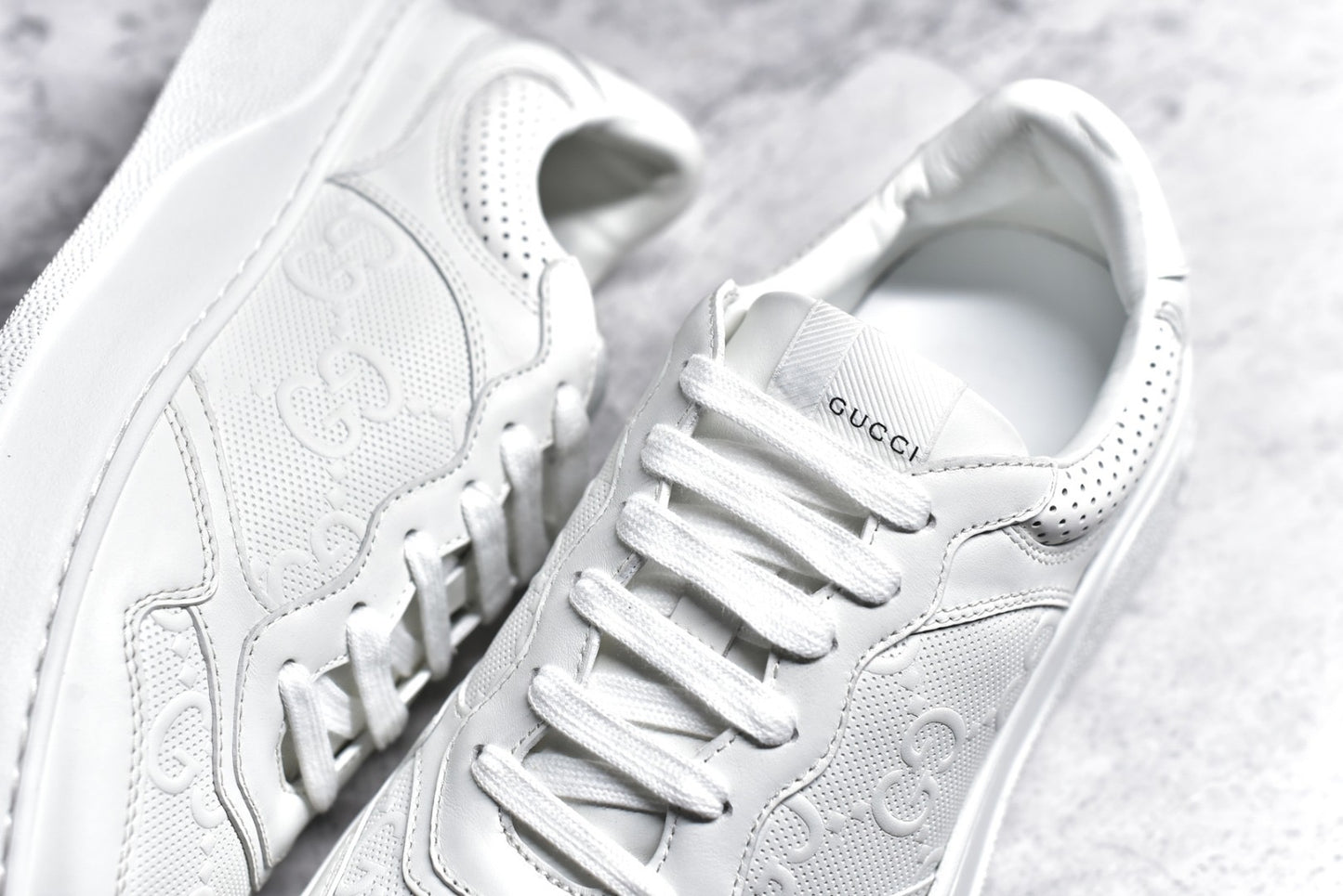 GG Embossed White Leather