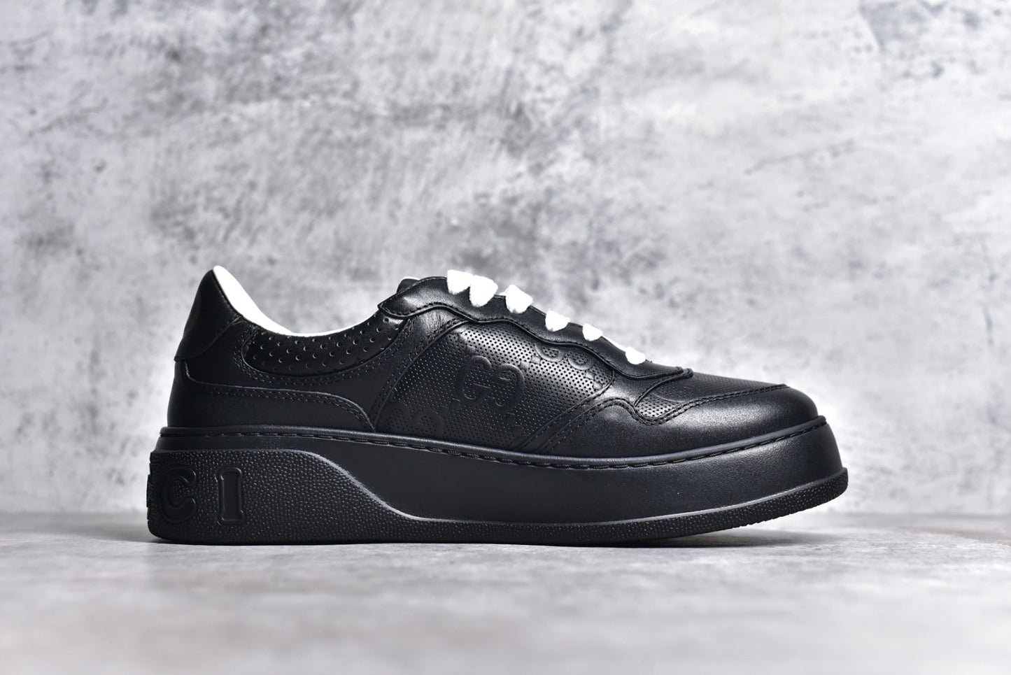 GG Embossed Black Leather