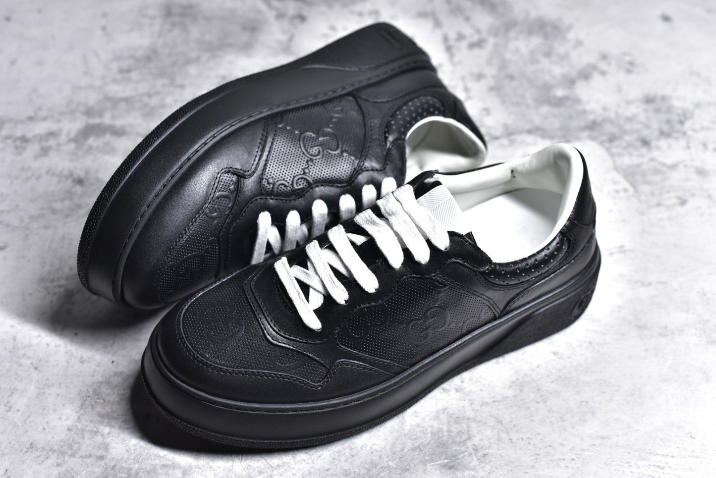 GG Embossed Black Leather
