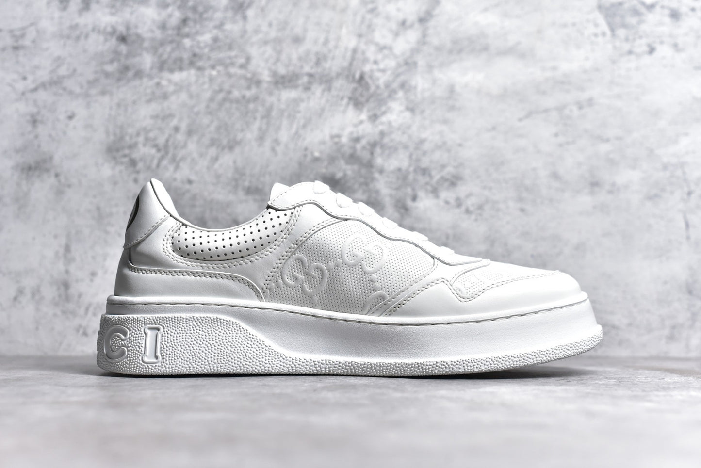 GG Embossed White Leather