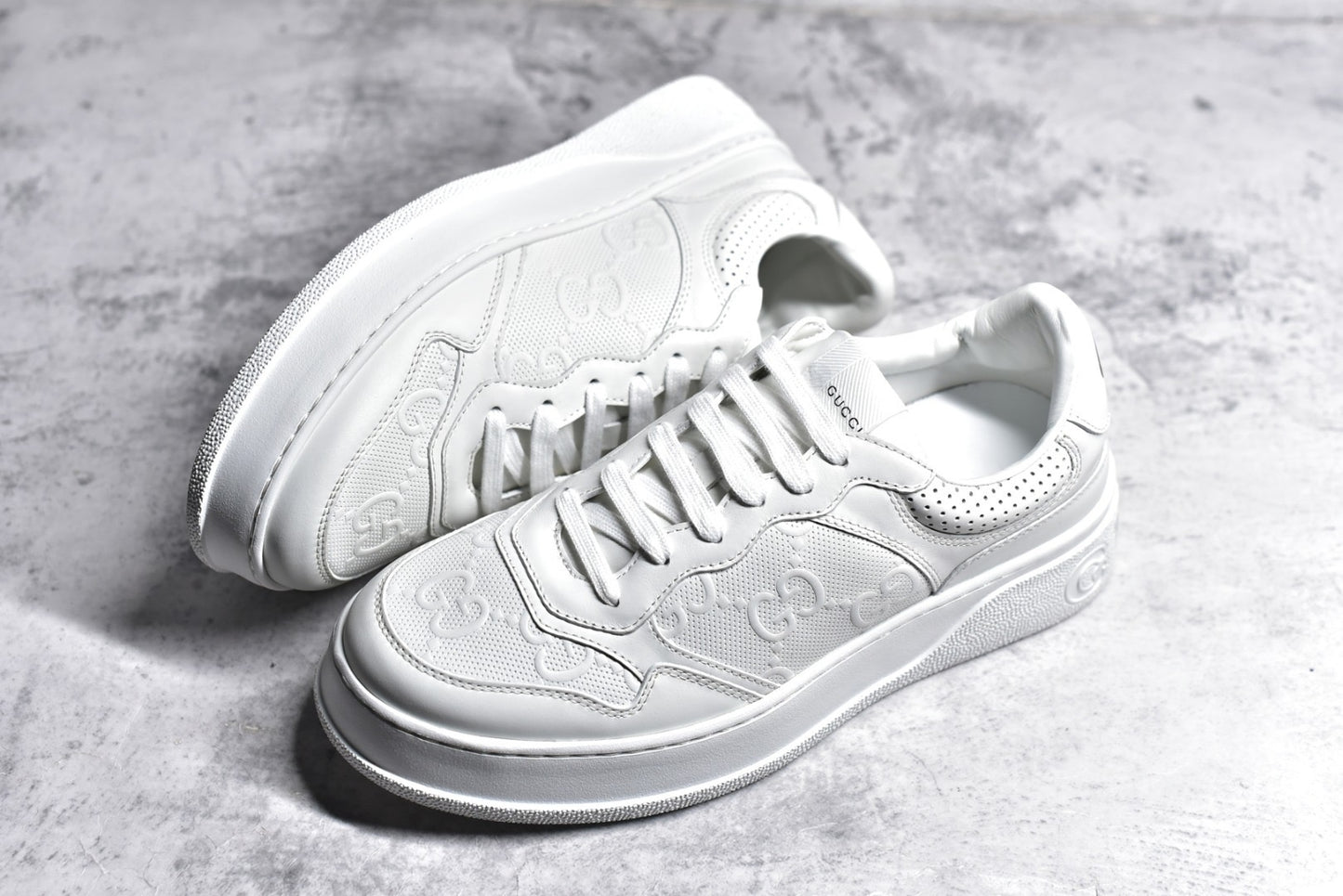 GG Embossed White Leather